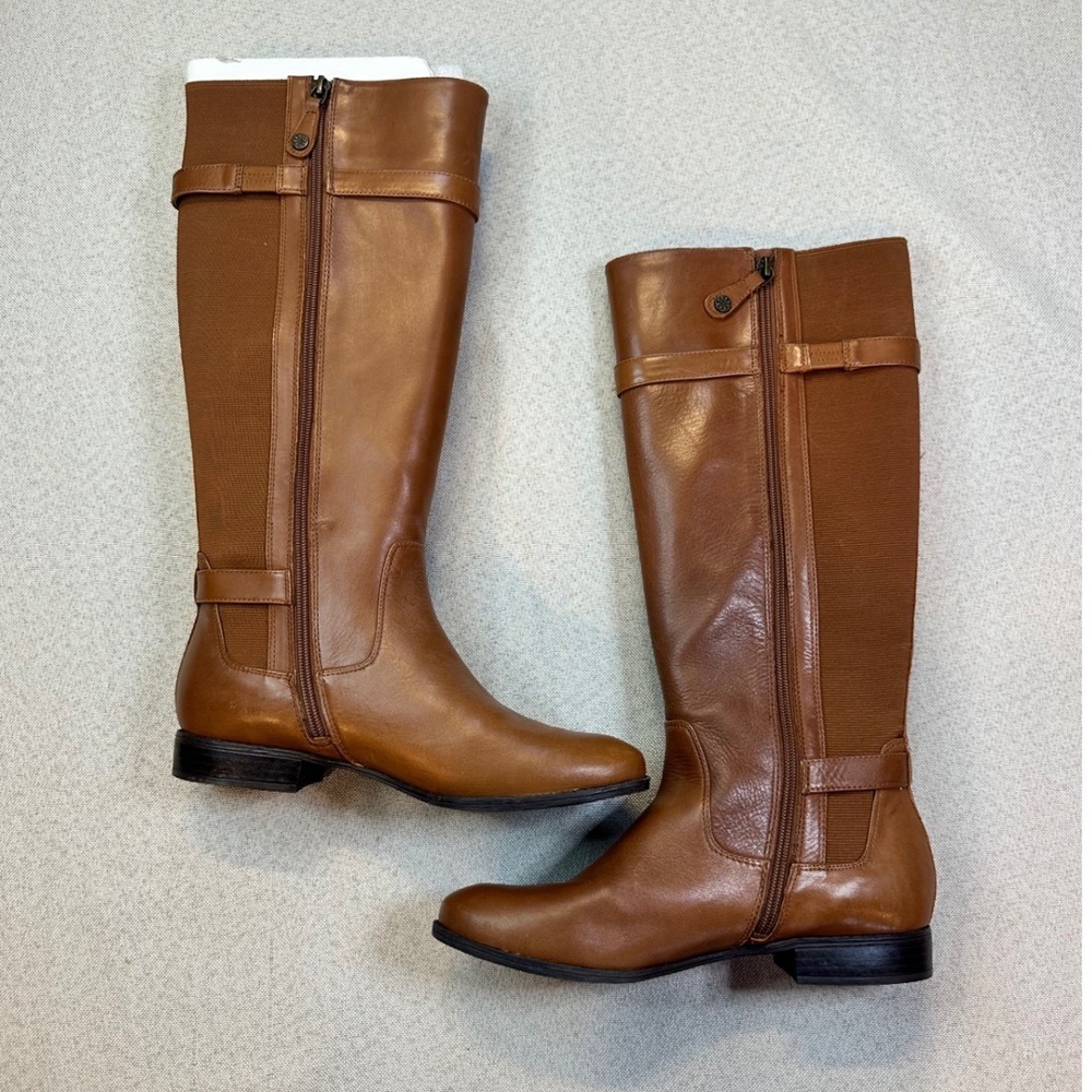 Isaac Mizrahi Live Riding Boots Womens 8.5 Brown Leather IMABBY Buckle Classic